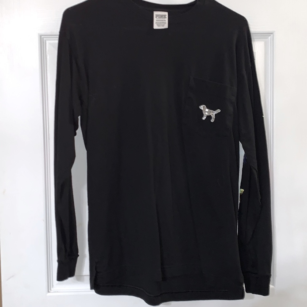 Victoria’s Secret Pink brand black long sleeved T-shirt with sequins
